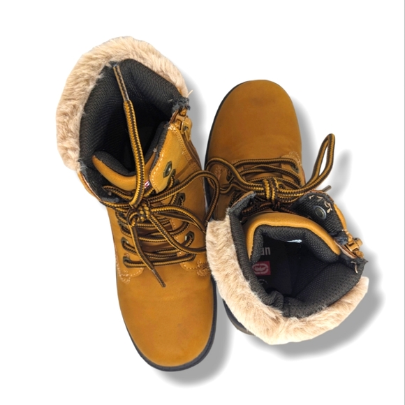 Echo | Side Zip Lace Up Faux Fur Work Boots Boy's Size 1 - Picture 6 of 7